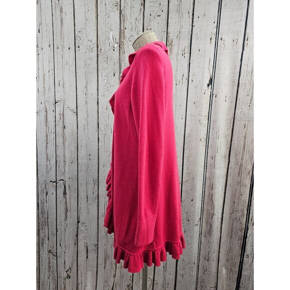 CS Women's M Magaschoni Cashmere Ruffle Open Front Cardigan Sweater Pink EUC! - Picture 5 of 8